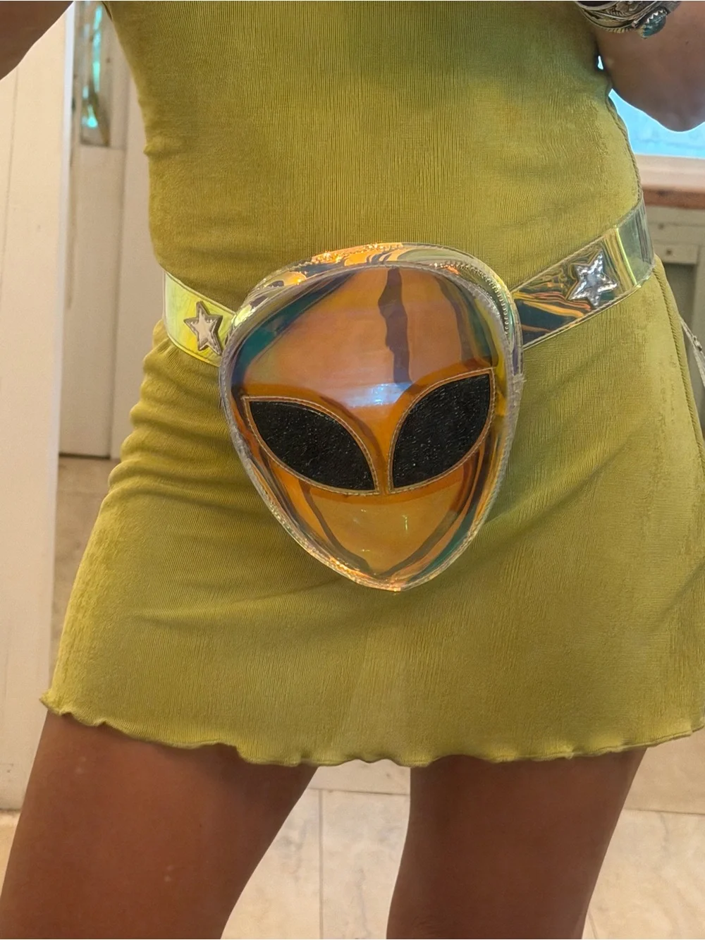 Dolls Kill Lime Green Alien Holographic Belt Bag